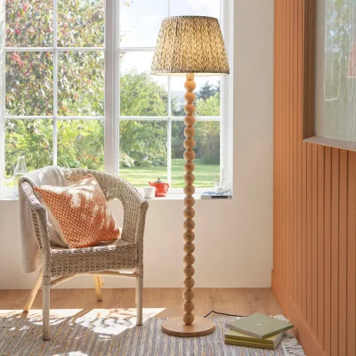 Pagazzi Cane Bamboo Floor Lamp with Green Leaf Shade