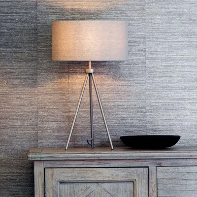 Pagazzi Tri Matte Nickel Tripod Table Lamp with Grey Shade
