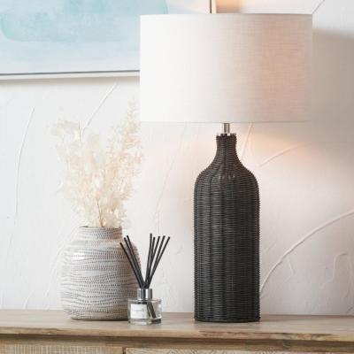 Pagazzi Anika Black Rattan Bottle Table Lamp with White Shade