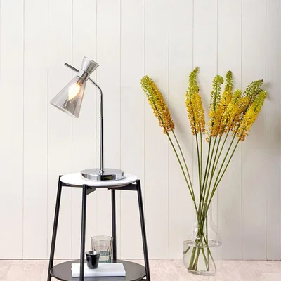 Pagazzi Monroe Smoked Glass & Silver Desk Table Lamp