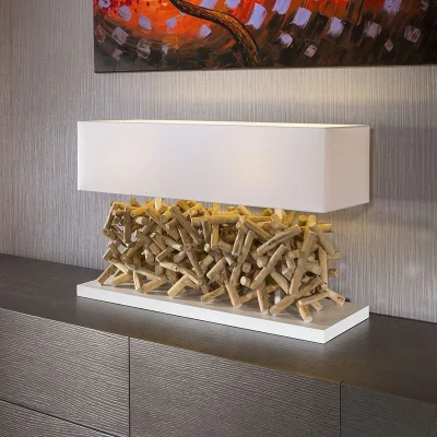 Quatropi ExDisplay Beautiful Unique Modern Driftwood table lamp/light white shade Calcutt