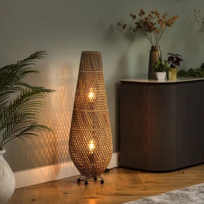 Quatropi Niki Modern Palm Combi Wicker Weave Floor Lamp 100cm