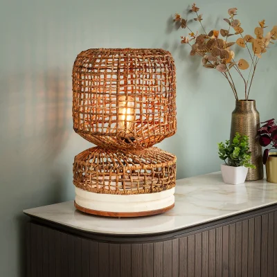 Quatropi Niki Modern Stone Wicker Table Lamp 45cm