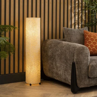 Quatropi ExDisplay Tall Elegant Cylindrical Ivory Shell Patterned Floor Lamp 100cm