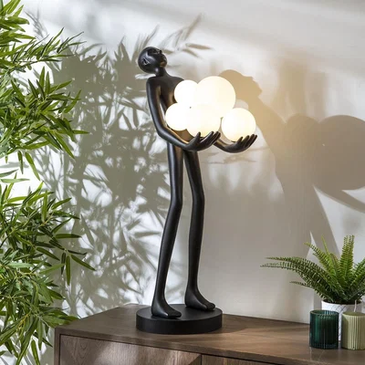 Quatropi Sculpt Orb Black Resin Large Table Lamp 40x85cm