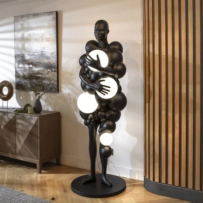 Quatropi Sculpt Orb Black Resin Standing Floor Lamp 60x200cm
