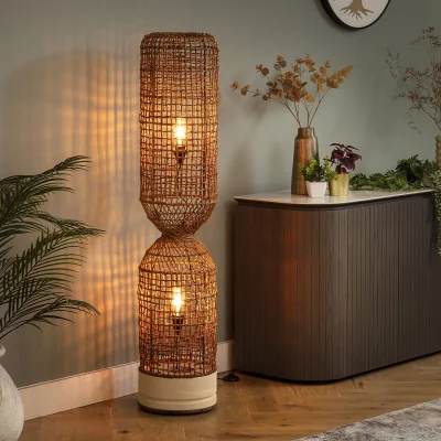 Quatropi Niki Modern Stone Wicker Floor Lamp 140cm