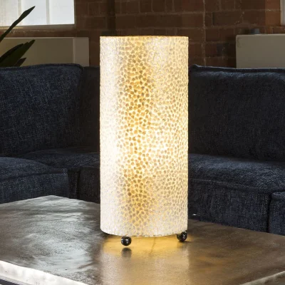 Quatropi Elegant Cylindrical Ivory Shell Patterned Table Desk Lamp 50cm