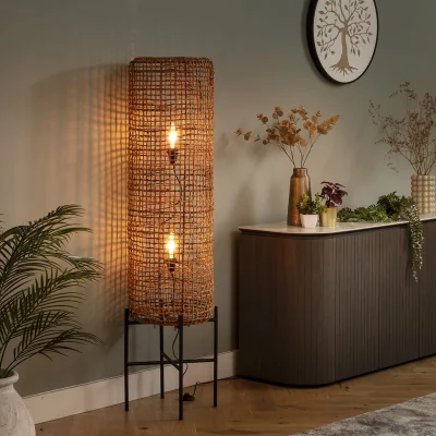 Quatropi Niki Modern Round Wicker Tall Floor Lamp