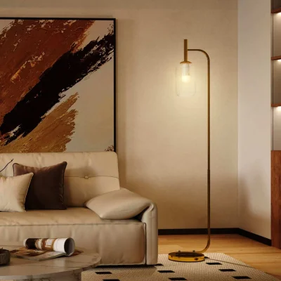 The Range Zizi Gold Tone LED Floor Lamp with Textured Glass Shade