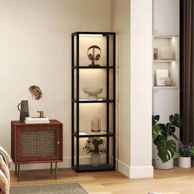 The Range HOMCOM Dimmable Floor Lamp with Glass Shelves  - Black