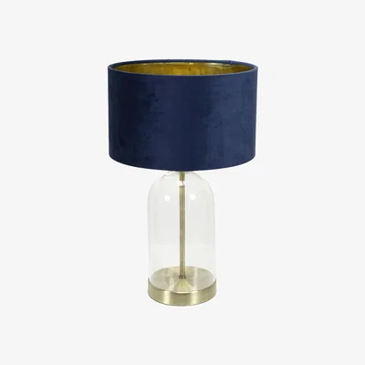 The Range Jessy Glass with Gold Trim Table Lamp Navy Blue Velvet Gold Inner Shade and Bulb - Navy