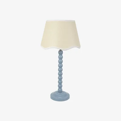 The Range Bobbins Table Lamp with Linen Scallop White Trim Shade - Powder Blue