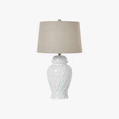 The Range Ginger Jar Lamp With Linen Shade Elegant Home Accent - White