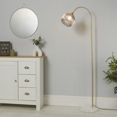 The Range Naomi Ribbed Glass Floor Lamp Grey - Brass