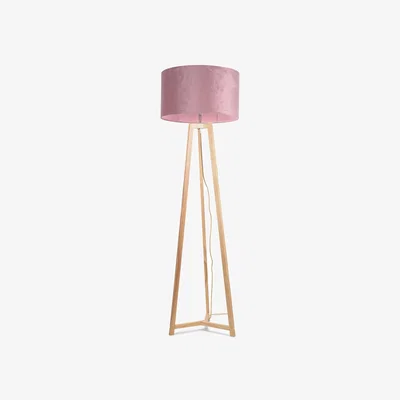 The Range Lottie Natural Wood Floor Lamp Velvet Shade - Blush