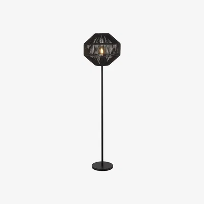 The Range Wicker Floor Lamp Matt Black Metal and Black Rope Shade - Black