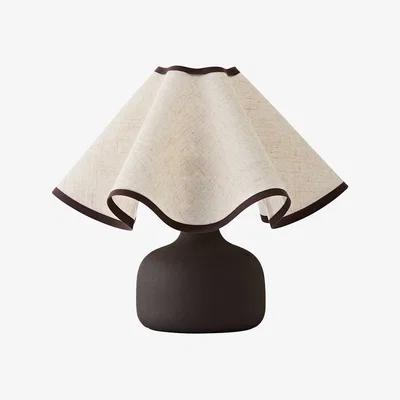 The Range Emilia Ceramic Table Lamp with Linen Wave Shade - Chocolate Brown / Yes - Chocolate Brown