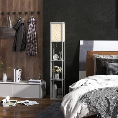 The Range HOMCOM Modern 4 Tier Floor Lamp with Shelves - Light Grey