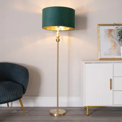 The Range Marissa Floor Lamp with Velvet Metallic Shade and Bulb - Green