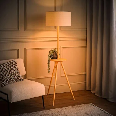 The Range Desmond Side Table Wooden Tripod Floor Lamp - Natural / Yes