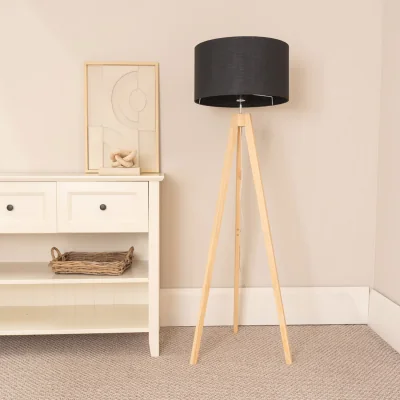The Range Jackson Tripod Floor Lamp with Drum Shade - Black / Without Bulb