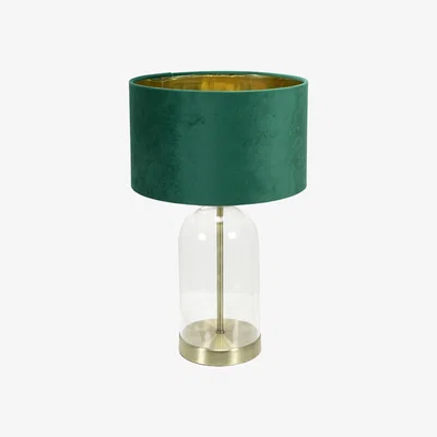 The Range Jessy Glass Gold Trim Table Lamp Forest Green Velvet Gold Inner Shade and Bulb - Forest Green