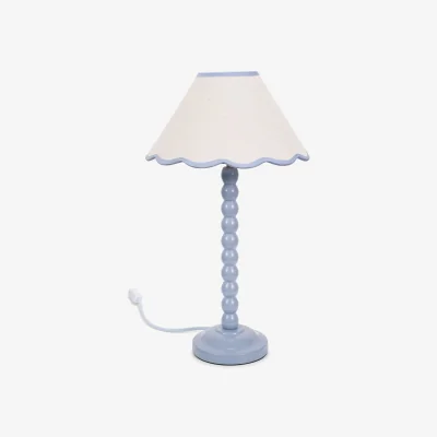 The Range Bobbins Powder Blue Table Lamp with Tapered Natural Linen Scallop Shade  Bulb - Blue