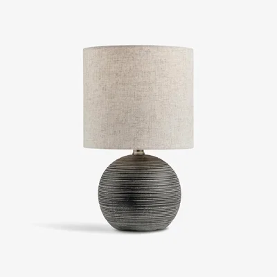 The Range Ripple Grey & Black Textured Ceramic Round Table Lamp - Grey