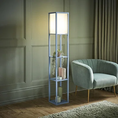 The Range Struttura Pastel Wood Floor Lamp with Storage Shelves and LED Bulb - Blue