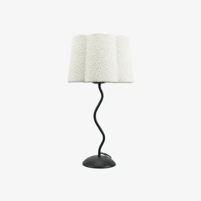 The Range Wiggle Black Metal Single Stem Table Lamp with Cream Boucle Scallop Lamp Shade - Cream / Bulb Included