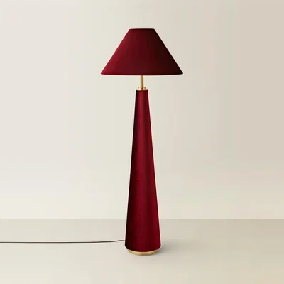 The Range Martha Conical Velvet Midi Floor Lamp - Burgundy / No