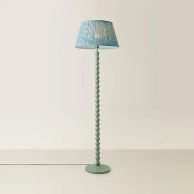 The Range Bobbins Pastel Floor Lamp with Pleated Shade - Sage Green / WoodFabric / FabricWood / Leaf
