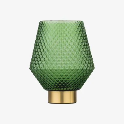 The Range Porter Battery Operated Satin Brass Lamp With Green Textured Glass - Brass & Green