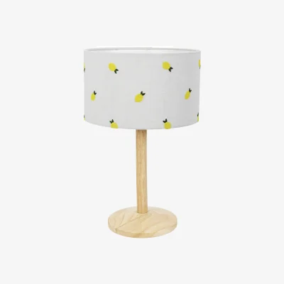 The Range Triston Natural Light Wood Stem Table Lamp with Lemon Embroidered Shade - Natural / Bulb Not Included