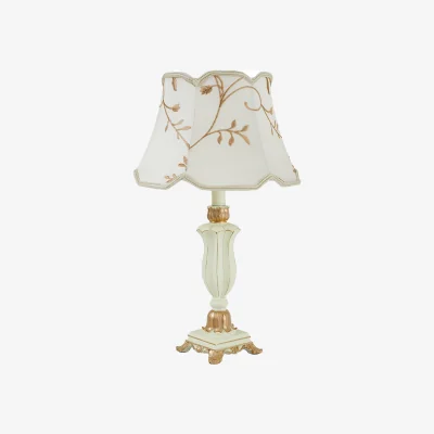 The Range Elegant Floral Wave-Fold Edge Table Lamp - Beige and Gold