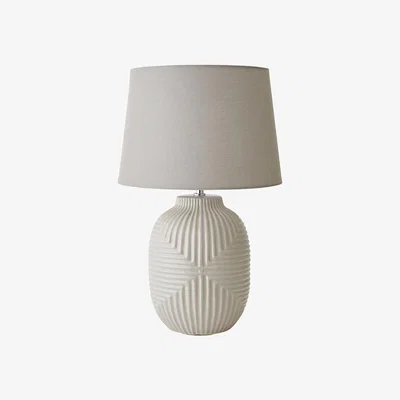 The Range Harrison Large Geo Ribbed Gloss Ceramic Table Lamp Tapered Shade - Grey