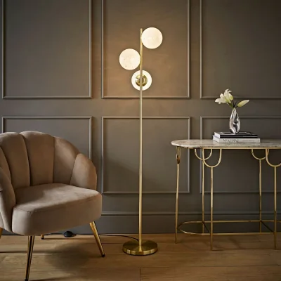 The Range Jas 3 Way Floor Lamp with Confetti Glass Globe Shades - Gold / No