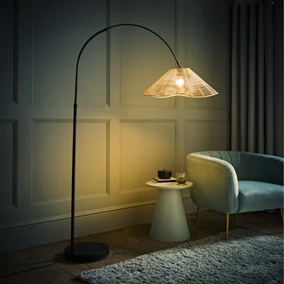 The Range Louis Floor Lamp with Wicker Tapered Shade - Beige / Without Bulb