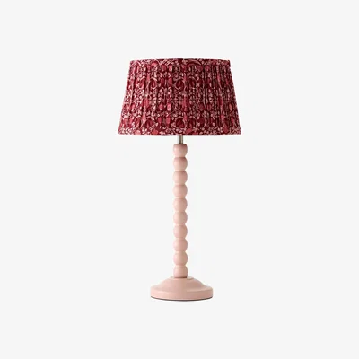 The Range Bobbin Pink Wooden Bobble Table Lamp with Floral Pleated Shade - Burgundy / Yes - Burgundy