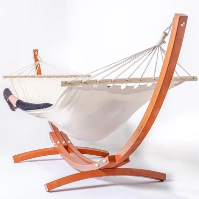 The Range Double Hammock with Wooden Frame and Stand - White
