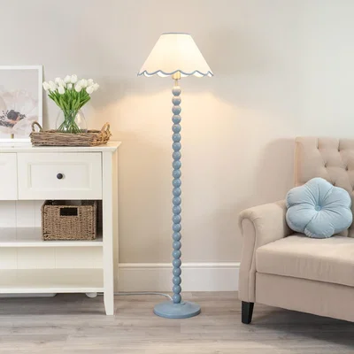 The Range Bobbins Floor Lamp with Linen Scallop Shade and LED Bulb - Blue