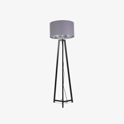 The Range Lottie Black Wood Tripod Floor Lamp with GreyChrome Shade - Grey