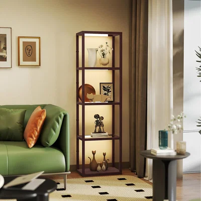 The Range HOMCOM Dimmable Floor Lamp with Glass Shelves  - Dark Brown