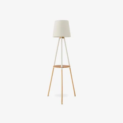 The Range Kelsey White & Wood Tripod Standing Floor Lamp with Shelf - White