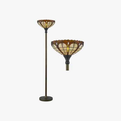 The Range Winchester Uplighter Floor Lamp - Antique Brass Plate And Tiffany Decorated Glass