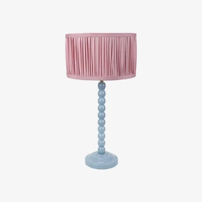 The Range Bobbins Powder Blue Table Lamp with Ruched Pleated Drum Lamp Shade - Blush Pink / Bulb Included
