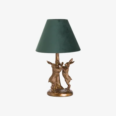 The Range Antique Gold Marching Hares Lamp With Velvet Shade - Gold