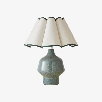 The Range Jamie Glazed Ceramic Table Lamp with Scallop Trim Shade - Green / 1.3kg
