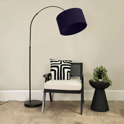 The Range Louis Arched Floor Lamp with a Drum Shade - Navy / Without Bulb